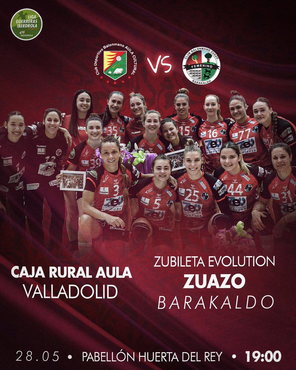 Club Balonmano Zuazo (@cbmzuazo) on Twitter photo 🏆 Liga <a href="/IberdrolaDHF/">Liga Guerreras Iberdrola</a> J26
📌 Valladolid
📅 Gaur / Hoy ⏰ 19:00h
🆚 <a href="/BmAulaCultural/">CD Balonmano Aula</a> - <a href="/Zubileta_Evo/">Zubileta Evolution</a> <a href="/CbmZuazo/">Club Balonmano Zuazo</a>
📽 Streaming: youtu.be/-wPIhAi0GyY
🎙 PARTIDU EGUNA! / DÍA DE PARTIDO! Nuestras #GuerrerasZuazotarras viajan a un encuentro que vale más que 2 puntos! 💪💪💪
#ZuazoGara 🏆 Liga <a href="/IberdrolaDHF/">Liga Guerreras Iberdrola</a> J26
📌 Valladolid
📅 Gaur / Hoy ⏰ 19:00h
🆚 <a href="/BmAulaCultural/">CD Balonmano Aula</a> - <a href="/Zubileta_Evo/">Zubileta Evolution</a> <a href="/CbmZuazo/">Club Balonmano Zuazo</a>
📽 Streaming: youtu.be/-wPIhAi0GyY
🎙 PARTIDU EGUNA! / DÍA DE PARTIDO! Nuestras #GuerrerasZuazotarras viajan a un encuentro que vale más que 2 puntos! 💪💪💪
#ZuazoGara