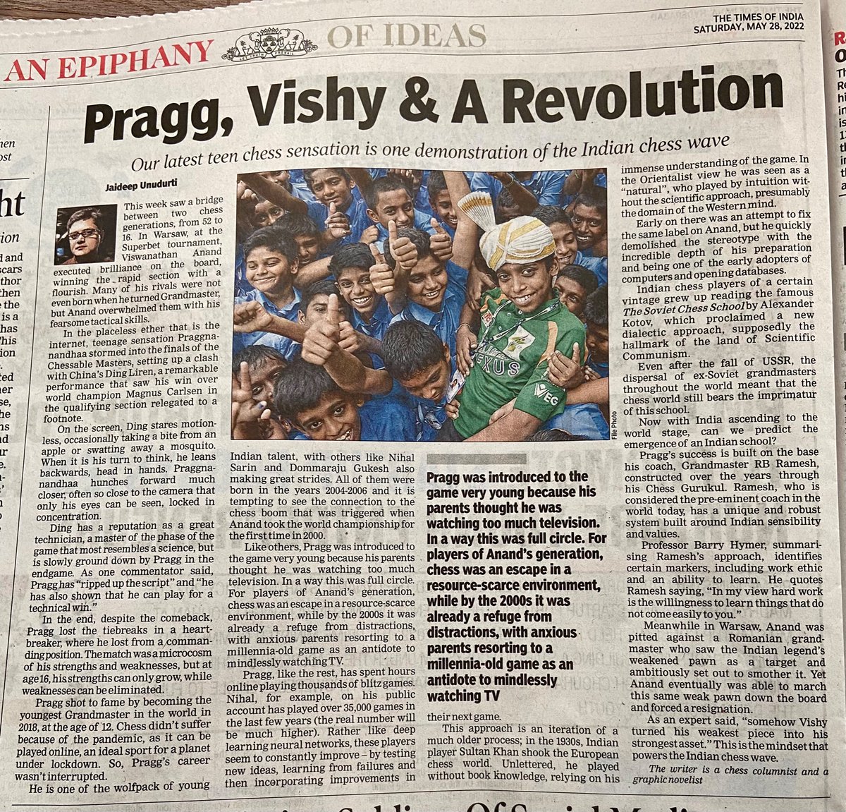 Unudurti's tweet image. In today’s Times of India, my take on the Indian chess wave