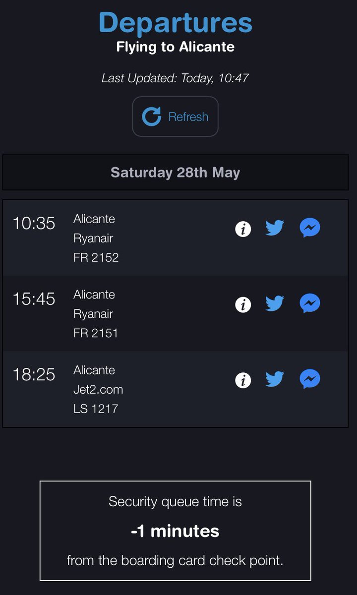 PettittSimon's tweet photo. @bhx_official @Nickd999 Connected to Nicks question he asked if there was something that showed current wait times. This is on your departure page now and shows current wait times. Is this correct… seems unlikely…. https://t.co/uT3xiPWBbY