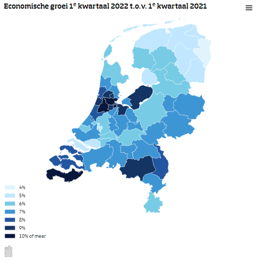 De economie is in het eerste kwartaal van 2022 in alle regio’s gegroeid ten opzichte van een jaar eerder. De regio’s Haarlemmermeer, Zeeuws-Vlaanderen en Amsterdam hadden de hoogste groeipercentages. Lees meer op: cbs.nl/?sc_itemid=19a…