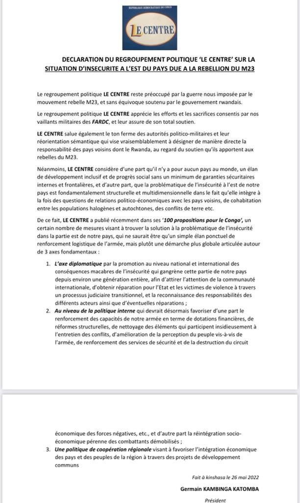 #RDC Le Centre désapprouve l’hypocrisie du Rwanda. En Avril 2018,  je fus désigné ambassadeur E&amp;P à Kigali par SE JKK mais la détérioration de nos relations avec le voisin déjà à l’époque avait bloqué  le processus. Cette situation perdurant, il faut renvoyer leur ambassadeur.