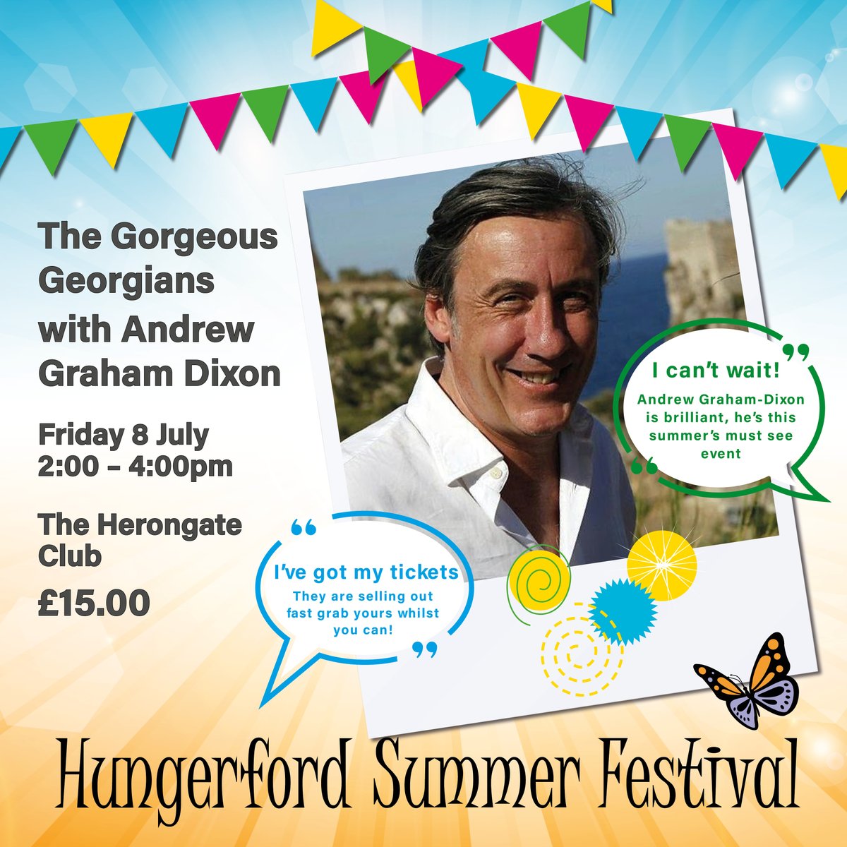 The Gorgeous Georgians with Andrew Graham Dixon
Friday 8 July  2:00 - 4:00pm
The Herongate Club
£15.00 
Get your tickets from:
hungerfordsummerfestival.co.uk/events/
Or Farewise travel on Hungerford High Street