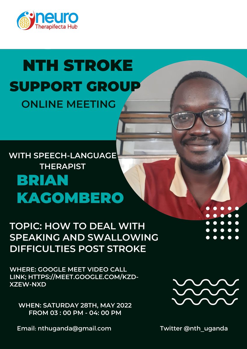 Launching online one of a kind ie Stroke Support Group today, for all Stroke Survivors and their caretakers. Join us on this link below.
meet.google.com/kzd-xzew-nxd
#StrokeAwarenessMonth 
#nbs 
<a href="/newvisionwire/">The New Vision</a> <a href="/MinofHealthUG/">Ministry of Health- Uganda</a>
