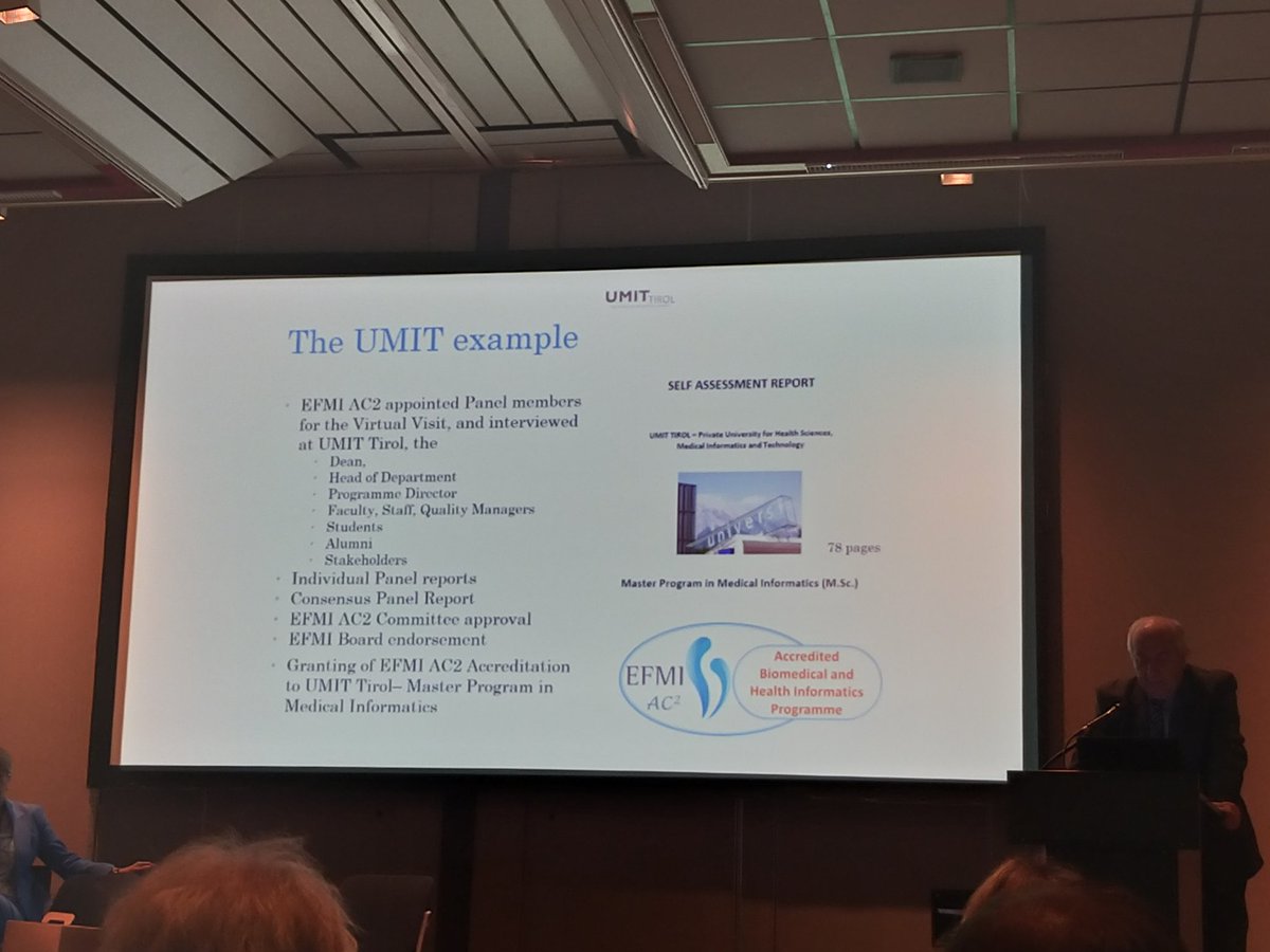 #digitalhealth depends on soundly trained professionals. Prof. J. Mantas presents the #efmi AC2 accreditation & certification programme. Case in point Un. of Tirol, Austria #MIE2022