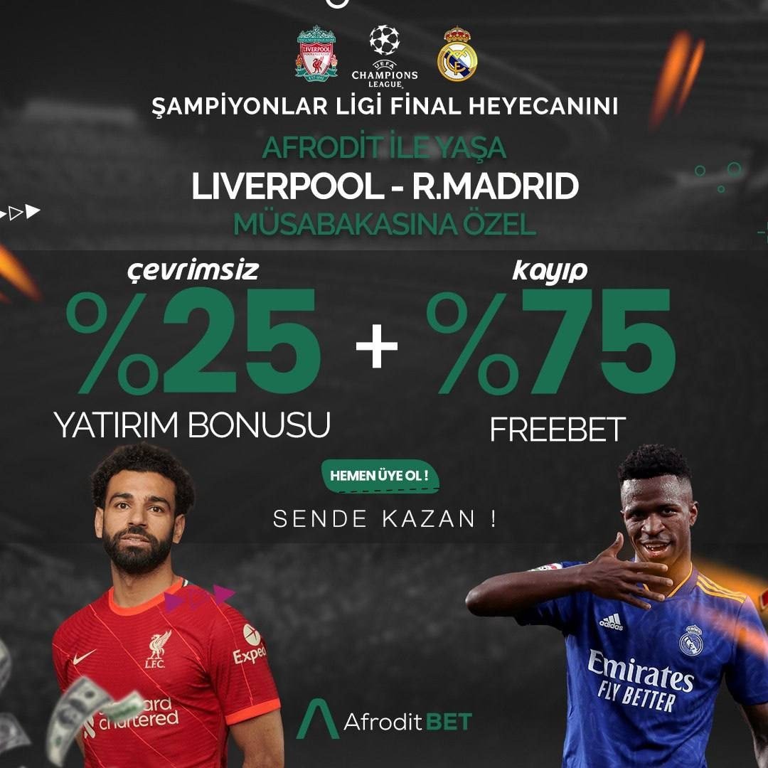 <a href="/afroditbet/">AFRODİTBET</a> 
-Devler Ligi'nin Heyecanı Afrodit'de
-Liverpool - Real Madrid
-Maçına  özel  %25  çevrimsiz yatırım  
-Kayıp halinde %75 Freebet
-HEMEN ÜYE OL 
-SENDE  KAZAN !
-GÜNCEL LİNK ; bit.ly/3uMWsXX