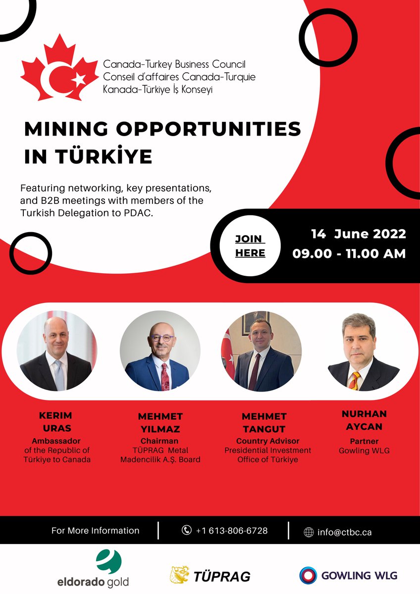 Are you attending #PDAC2022? Want to learn about the growing &amp; diverse Turkish mining sector? Register for this networking event offering presentations &amp; B2B meetings highlighting market potential for Canadian firms.