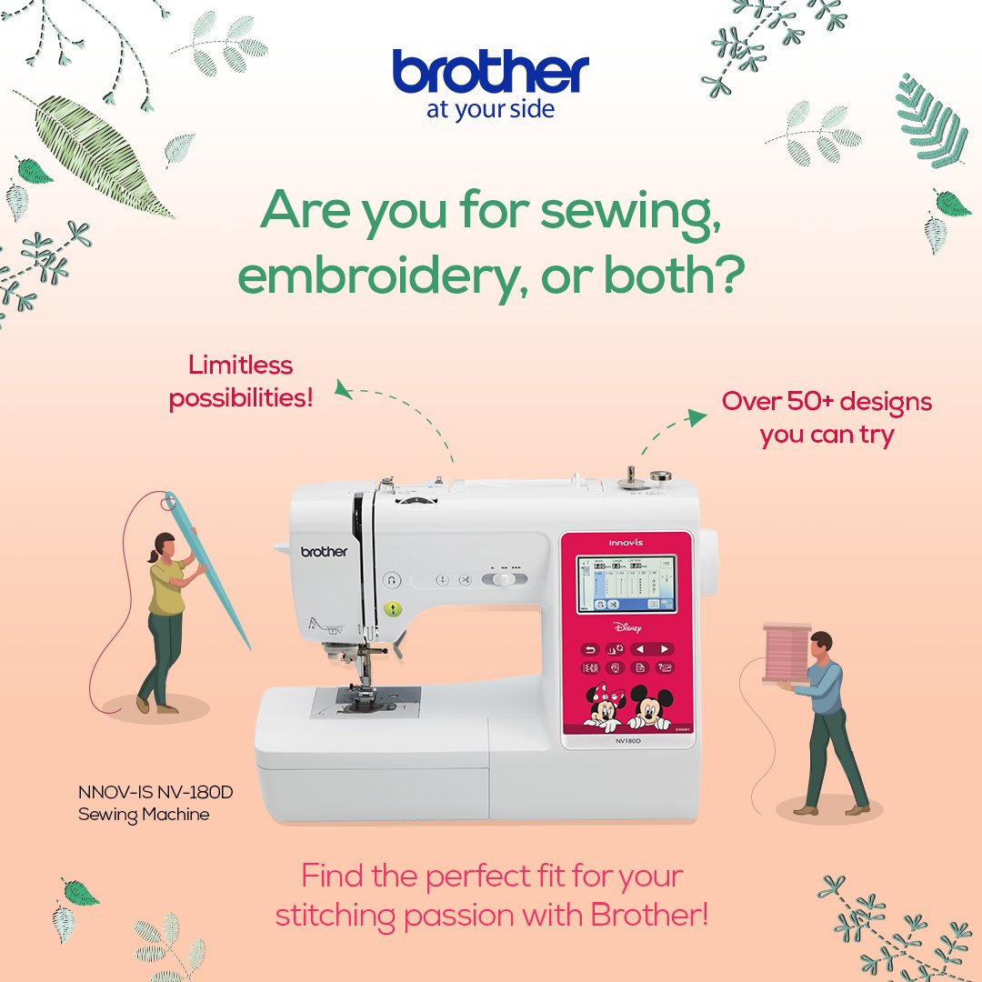 Finding the right style is easy when #BrotherGotYou with a sewing machine with limitless possibilities! Discover sewing, embroidery, or both with the INNOV-IS NV-180D! With up to 154 patterns and an easy-to-use design interface, it’s the perfect companion for your sewing journey!