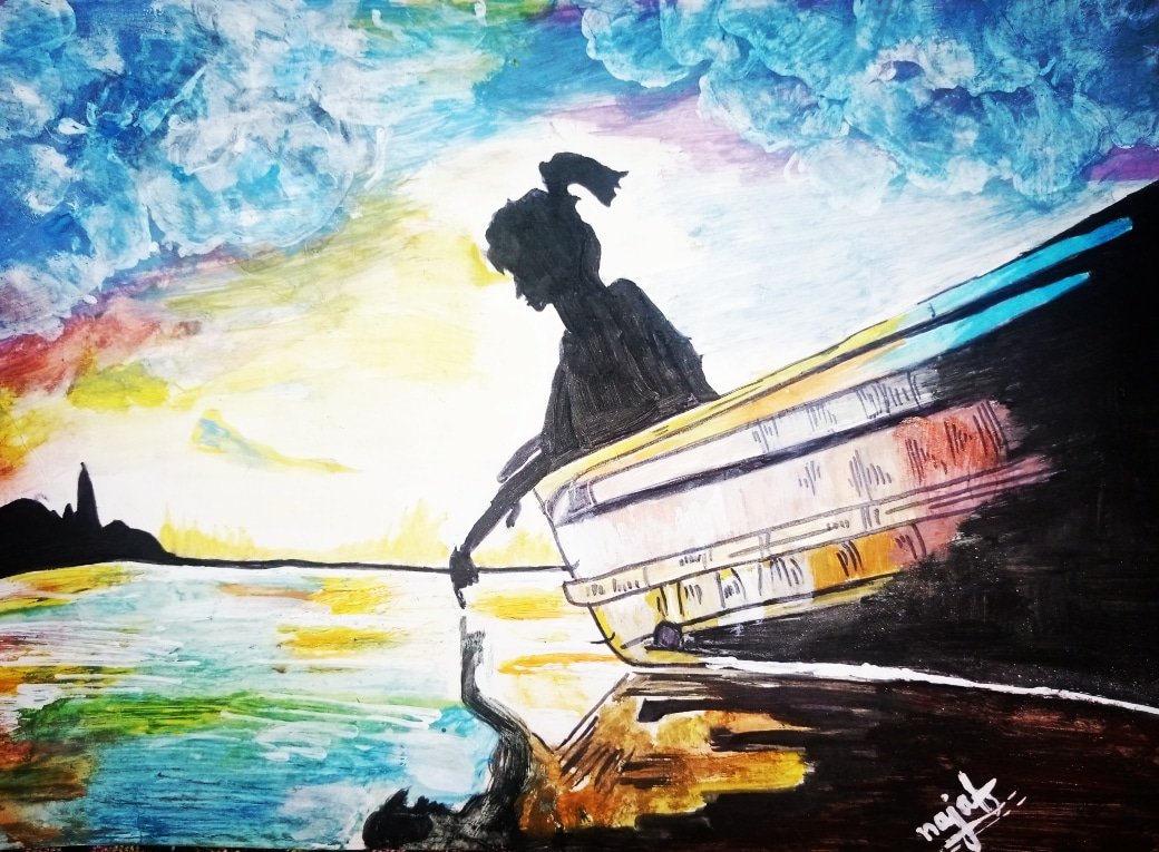 NajafArt's tweet photo. #PainterOfThe Day#painting#girl #sky実録 #boat #water https://t.co/CGB9VheAJL