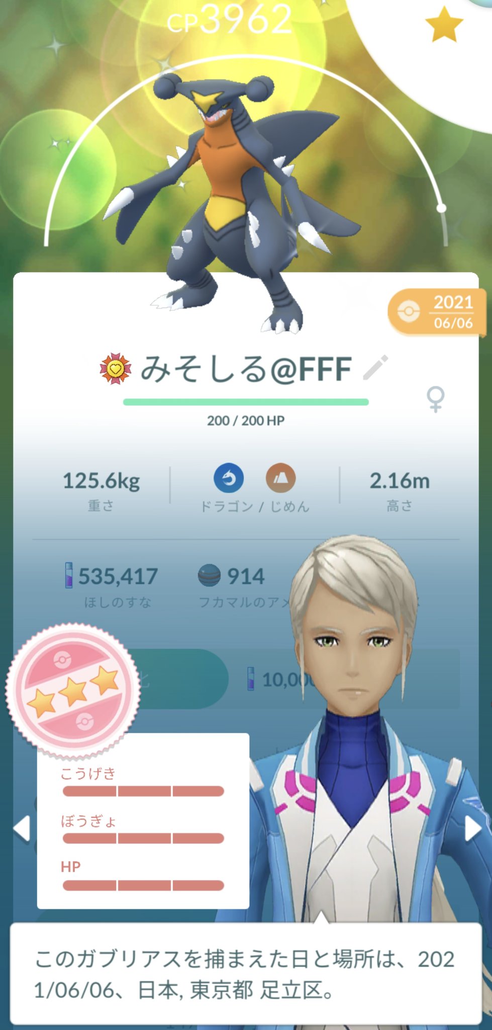 600族 ポケモンgoには 捕獲した日付が出るのだが ふと見てみると もうこの子とは何年の付き合いだ とか思うわけで 後のエースの一角になる色フカマルに出会ったのももう一年前か いつもありがとう メガガブリアス実装後もよろしくね みそしる