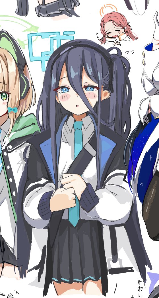 aris (blue archive) ,midori (blue archive) multiple girls halo blue eyes necktie long hair skirt jacket  illustration images