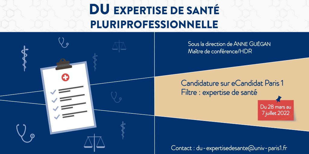 CnkeWeb's tweet photo. Ouverture en octobre 2022 de la 2ème promo DU « Expertise de santé pluri professionnelle » 🧑‍🎓à l’Université Paris 1 Panthéon Sorbonne en partenariat avec la CNKE et la CEMCAP.
Programme sur KineLegis : https://t.co/yG8KBXhKs3...
Renseignement : DU-ExpertiseDeSante@univ-paris1.fr https://t.co/mZB2CnosTk