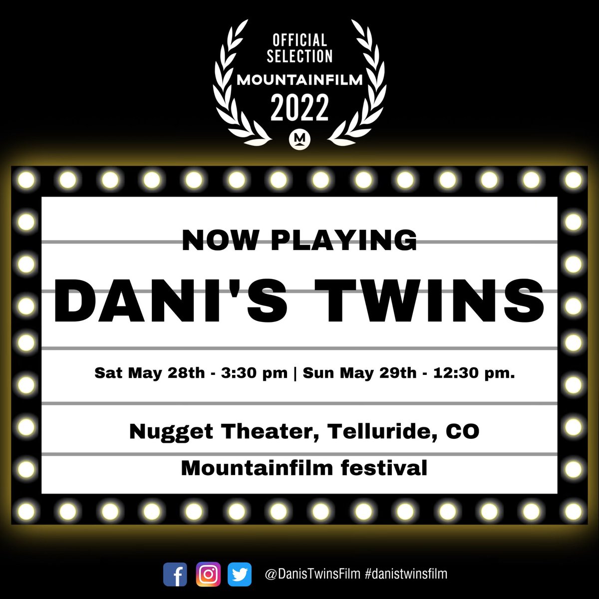 DanisTwinsFilm's tweet photo. The day is finally here! It’s our World Premiere @Mountainfilm!! We couldn’t be more excited or more grateful for our amazing supporters and friends who have made this possible. Thank you @MagneticMeBaby @friendsheepwool!! #NormalizeDisability #DisabledParenting #Mountainfilm https://t.co/4nYGFJPdkr