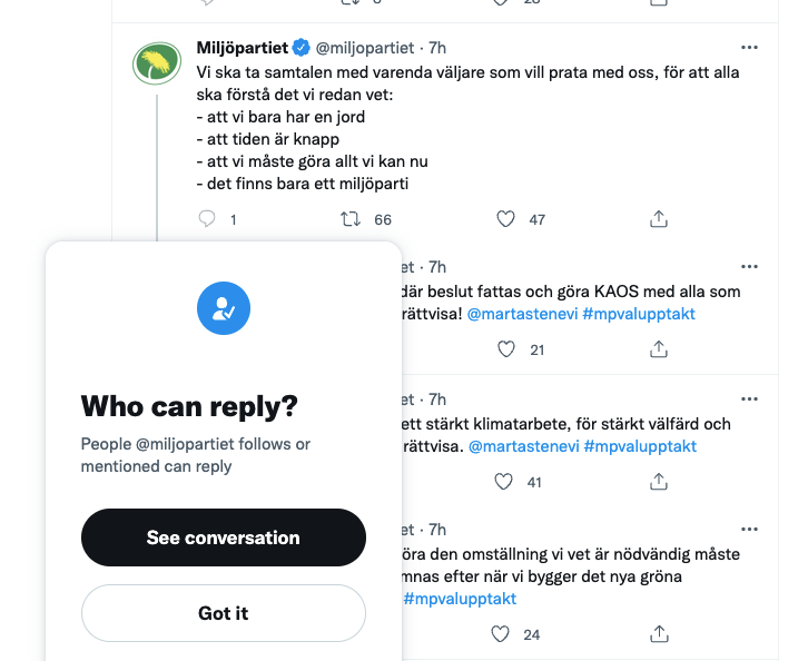 JohanRomin's tweet photo. Hej @miljopartiet Jag vill jättegärna ställa några frågor eftersom jag tror på "samtal med varenda väljare som vill prata med oss", men det var väldigt svårt att komma fram ... https://t.co/2Kl8DqoK3x
