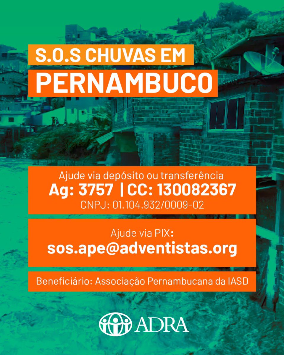 Alissonrmf's tweet photo. Toda ajuda é bem vinda:

- Recursos 
- Roupas 
- Material de higiene 

Vamos ajudar aqueles que estão sofrendo com as fortes chuvas em Recife e região da zona da mata https://t.co/ZCXxynRyPw