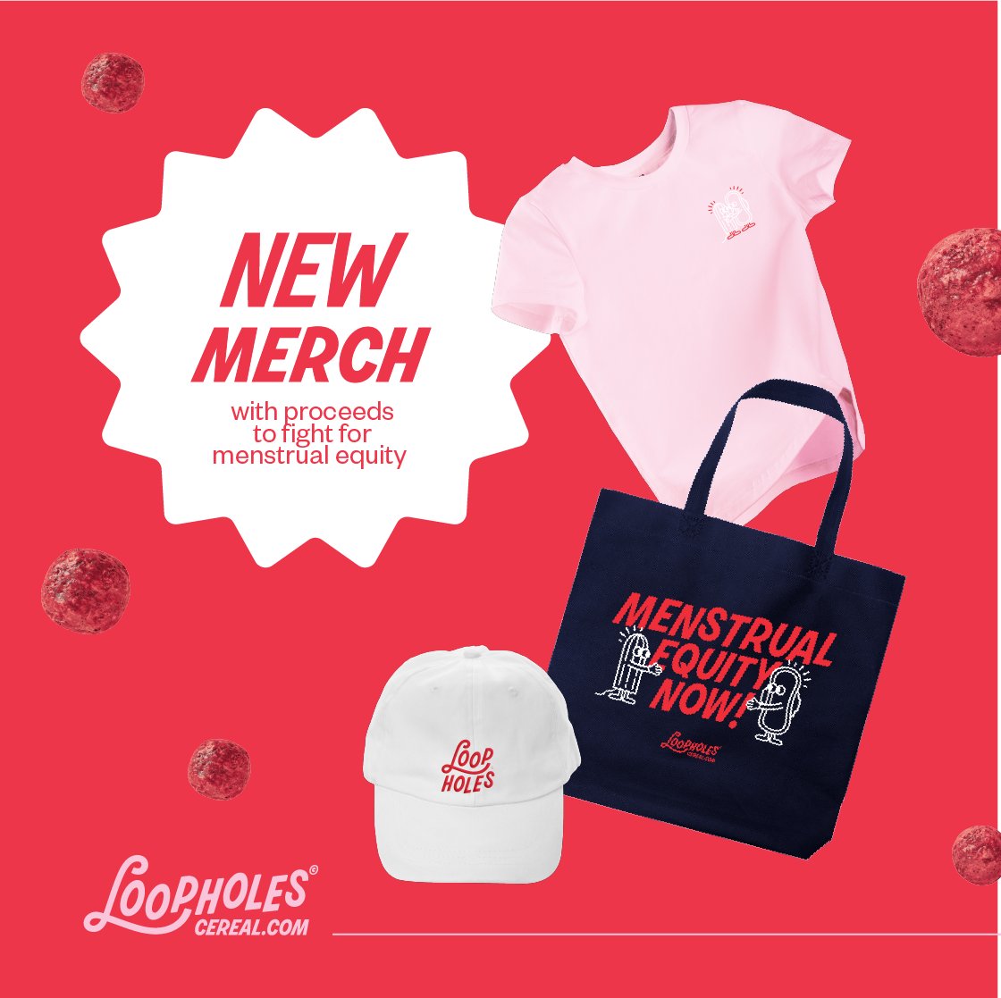 CreateProtest's tweet image. Today is Menstrual Equity Day. We're partnering with Loopholes Cereal to promote menstrual equity and support No More Secrets. Collection at bit.ly/loopholesmerch