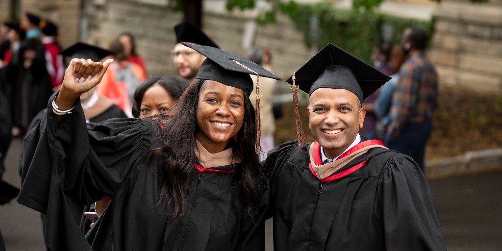 CornellMBA's tweet photo. A great day for Cornell's Samuel Curtis Johnson Graduate School of Management graduates! They, along with faculty and administrators, joined in the fun of the Cornell Commencement Procession today. #Cornell2022 #CornellGrad https://t.co/dLkqObnPsf