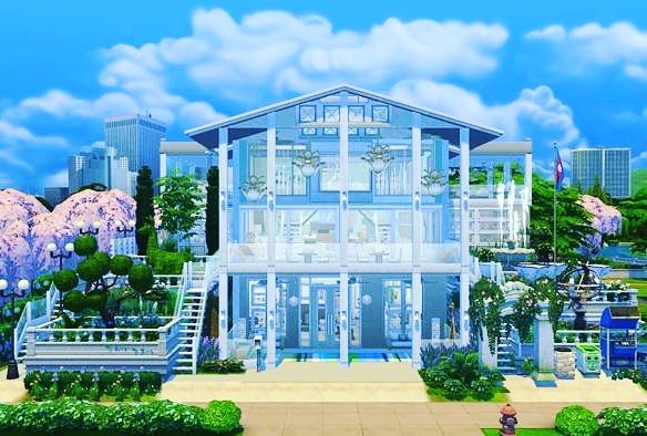 SimmerChase's tweet photo. Front view - Midcentury Modern Mansion. Inspired by the lifestyle with the idea that they're rich. No CC. Open plan, terraces, raised flower beds, many bedrooms / baths, split level garage + basketball court. On gallery, speed build https://t.co/Nmw41Z8zfV
#ShowUsYourBuilds #ts4 https://t.co/SokQQK6Kso