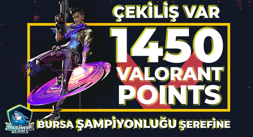 VALORANT Bursa şampiyonluğumuzun şerefine 1450 VP çekilişi düzenliyoruz. 
1450 VP'lik çekilişimize katılmak için:

✅Tweeti beğen ve retweet yap.
✅<a href="/espormudanya/">Mudanya Espor</a> hesabını takip et.
✅<a href="/Flexxinvl/">Flexxin</a> hesabını takip et.
✅En az 3 arkadaşını etiketle.

Çekiliş sonuçları 7 Haziranda.