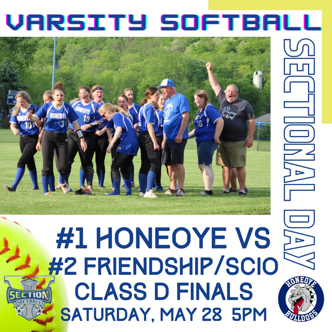 BulldogAthleticDept (@honeoyesports) on Twitter photo It’s SECTIONAL FINALS DAY for <a href="/SoftballHcs/">HCS Varsity Softball</a> as they take on #2 Friendship/Scio in the Class D FINALS at 5pm <a href="/FillmoreEagles/">Fillmore Central School District</a> Please note that there will be a Section V ticket price of $5 per person for all attending the game. #FreddieSaysLetsGoBulldogs <a href="/SecVSoftball/">Section V Softball</a> It’s SECTIONAL FINALS DAY for <a href="/SoftballHcs/">HCS Varsity Softball</a> as they take on #2 Friendship/Scio in the Class D FINALS at 5pm <a href="/FillmoreEagles/">Fillmore Central School District</a> Please note that there will be a Section V ticket price of $5 per person for all attending the game. #FreddieSaysLetsGoBulldogs <a href="/SecVSoftball/">Section V Softball</a>