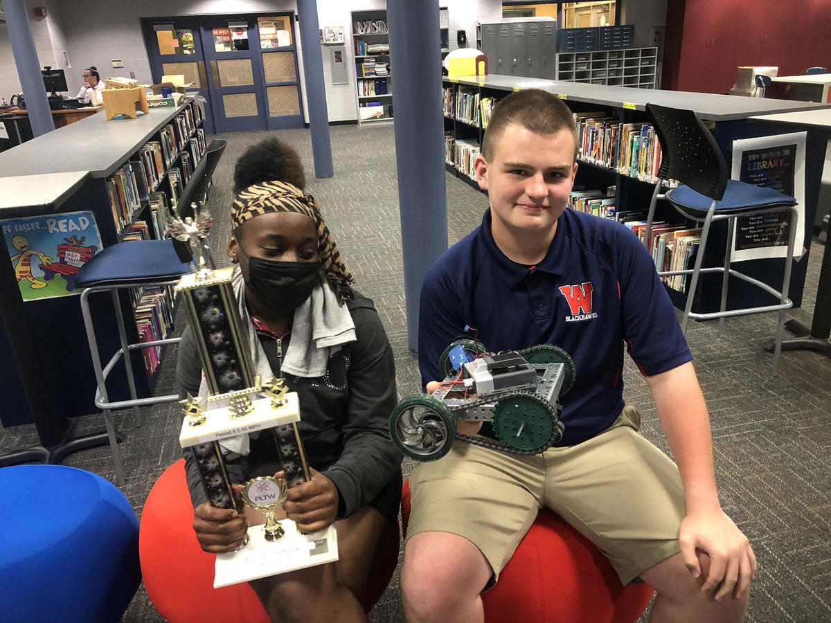 cte_washington's tweet photo. PLTW Automation and Robotics Class completed their Robotic Drag Races last week! Winners from Mr Gs Period 2 , 5 and 8 were awarded their names on the trophies and gift cards for their engineered innovations! #thegeneralway https://t.co/QXtQFeHMir