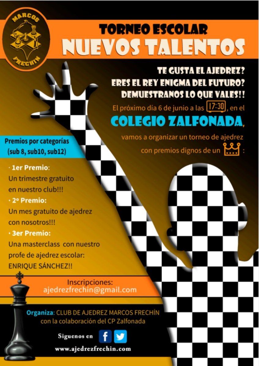 Te animas?? Quieres jugar en el Frechin? Empezamos con este torneo en el Colegio Zalfonada!!!
#frechines #chess #somosfamilia