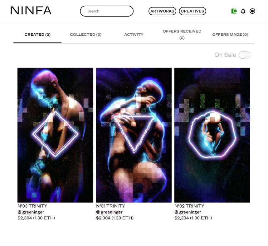 ninfa.io/@greeninger 
Finally migrated the TRINITY NFTs from <a href="/Ouche_Art/">Ouche</a> to <a href="/Ninfa_io/">NINFA</a> ⚠️⚠️⚠️ thanks to everyone making this journey possible <a href="/djkero/">DJKERO 💽💾☠™️</a> <a href="/moemayerhofer/">moemayerhofer</a> #nft #crypto #datamosh #animation #detroit #eth