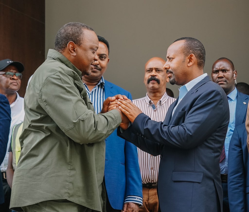 AbiyAhmedAli's tweet photo. Always productive meeting with my brother President Uhuru Kenyatta. We discussed bilateral issues of peace and development as well as multilateral matters of the region. I appreciate the hospitality. Asante Sana! https://t.co/abiCjv8d5z