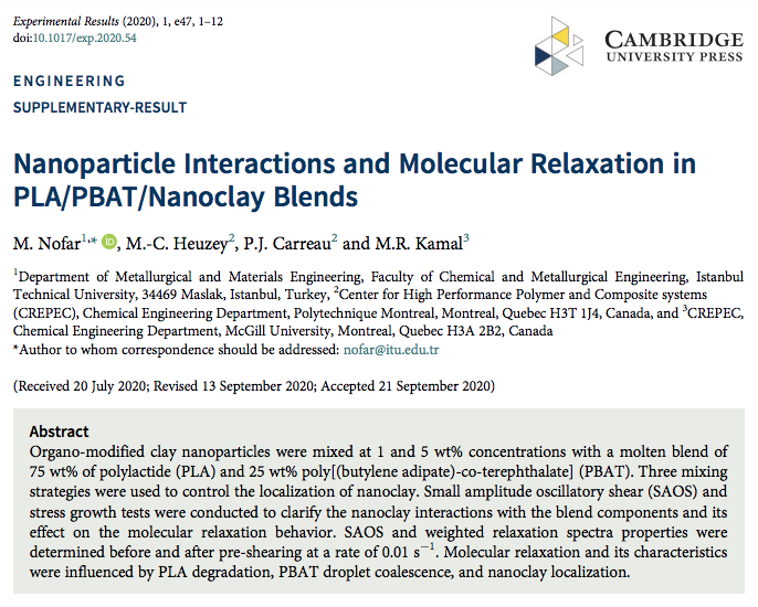 ExpResults's tweet photo. Nanoparticle Interactions and Molecular Relaxation in PLA/PBAT/Nanoclay Blends

@NofarReza, @MClaude_H, P.J. Carreau and M.R. Kamal

📖 https://t.co/1zFZcc7mZA

#Nanoclay #Nanoparticle #Rheology #Polylactide #Polymers #Nanocomposites #Nanoclays #Nanoparticles #Organoclay https://t.co/OcqeZKzLLA