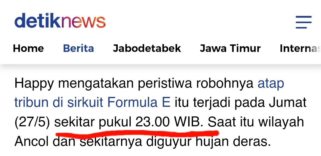dwioktariyadi's tweet photo. Musibah robohnya tribun Formula E tgl 27 Mei 2022, skitar jam 23.00 WIB. Akan jd aneh dan patut dipertanyakan jk media mainstream sperti @kompascom @detik @tempodotco  baru menayangkan 18 jam kemudian. Pdhal kejadian ada di Jakrta dan dimedsos udh sliweran dari pagi..🙂🙃😇 https://t.co/svkkize6om