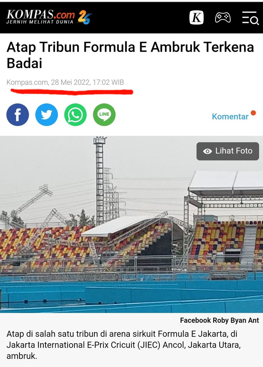 dwioktariyadi's tweet photo. Musibah robohnya tribun Formula E tgl 27 Mei 2022, skitar jam 23.00 WIB. Akan jd aneh dan patut dipertanyakan jk media mainstream sperti @kompascom @detik @tempodotco  baru menayangkan 18 jam kemudian. Pdhal kejadian ada di Jakrta dan dimedsos udh sliweran dari pagi..🙂🙃😇 https://t.co/svkkize6om