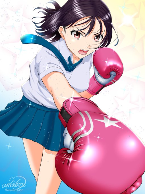 「ノックノック」読みました(^o^)読みやすく、面白く、主人公が可愛いくて素晴らしいです!(殴られ屋のオジサン(????)も良き)というわけでピンクのボクシンググローブが似合うヨシカさんのファンアートを描きましたφ(^o^) https://t.co/BjNiFQGbEe 