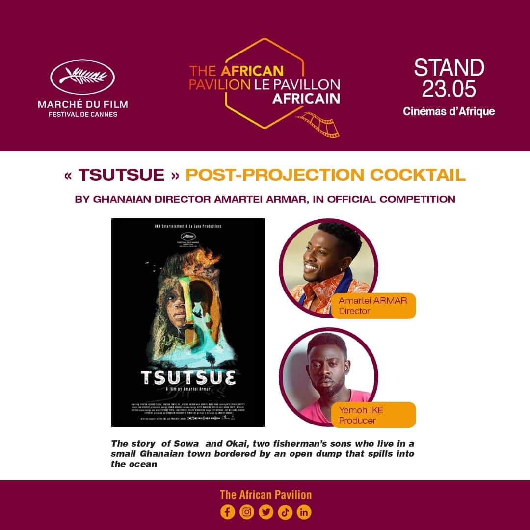 AfricanPavilion's tweet photo. Congratulations to @amartei_armar and team for the wonderful #movie #TSUTSUE
Post projection Cocktail organised by the @AfricanPavilion on the Riviera in the presence of the Minister of Culture of Senegal, M. Abdoulaye DIOP
@Ghana
#CannesFilmFestival2022  #filmcompetition https://t.co/Vcysmi2yHs