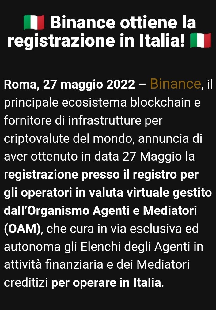 BloccoZero's tweet photo. #Binance in Italy.
🇮🇹🇮🇹🇮🇹🇮🇹🇮🇹🇮🇹🇮🇹🇮🇹🇮🇹🇮🇹🇮🇹🇮🇹🇮🇹
#Bitcoin #cryptocurrencies #luna2 #ETH #oam https://t.co/lXxpDH77Yt