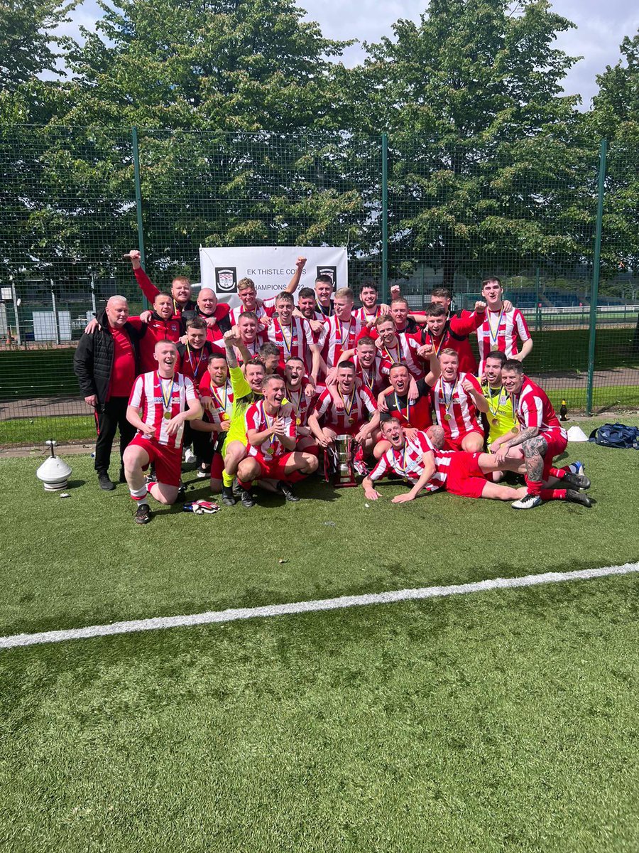 Ek colts premier division champions 21/22. Well done to all the boys and coaches involved. Now time for a night out😎                                                               Big thanks to our sponsors <a href="/ZuccaVillage/">Zucca</a> <a href="/_RicosEK/">Ricos East Kilbride🇵🇹</a> and the monty.