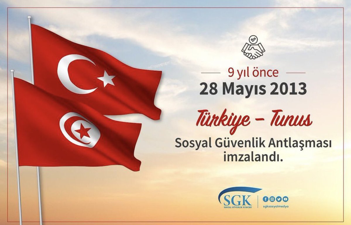 SgmPendik's tweet photo. #Türkiye ve #Tunus vatandaşlarının #sosyalgüvenlik haklarının korunması ve güvence altına alınabilmesi amacıyla 9 yıl önce bugün Sosyal Güvenlik Anlaşması imzalandı.🇹🇷

#sosyalguvenlikanlaşması 

@sgksosyalmedya @istanbulsgim https://t.co/RnhVlj0xBl