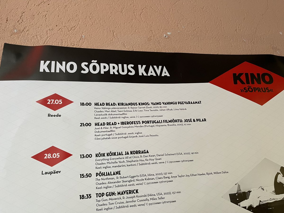 EmbPort_FIN's tweet photo. A exibição filme "José e Pilar", ontem no @kinosoprus, em Tallinn foi um sucesso! Obrigado pela vossa presença!
E obrigado ao escritor #JoséLuísPeixoto pelas palavras que partilhou !
E os pastéis de nata souberam muito bem! Obrigado João Rangel!
#Iberofest
#Headread https://t.co/A80UPcaUjq