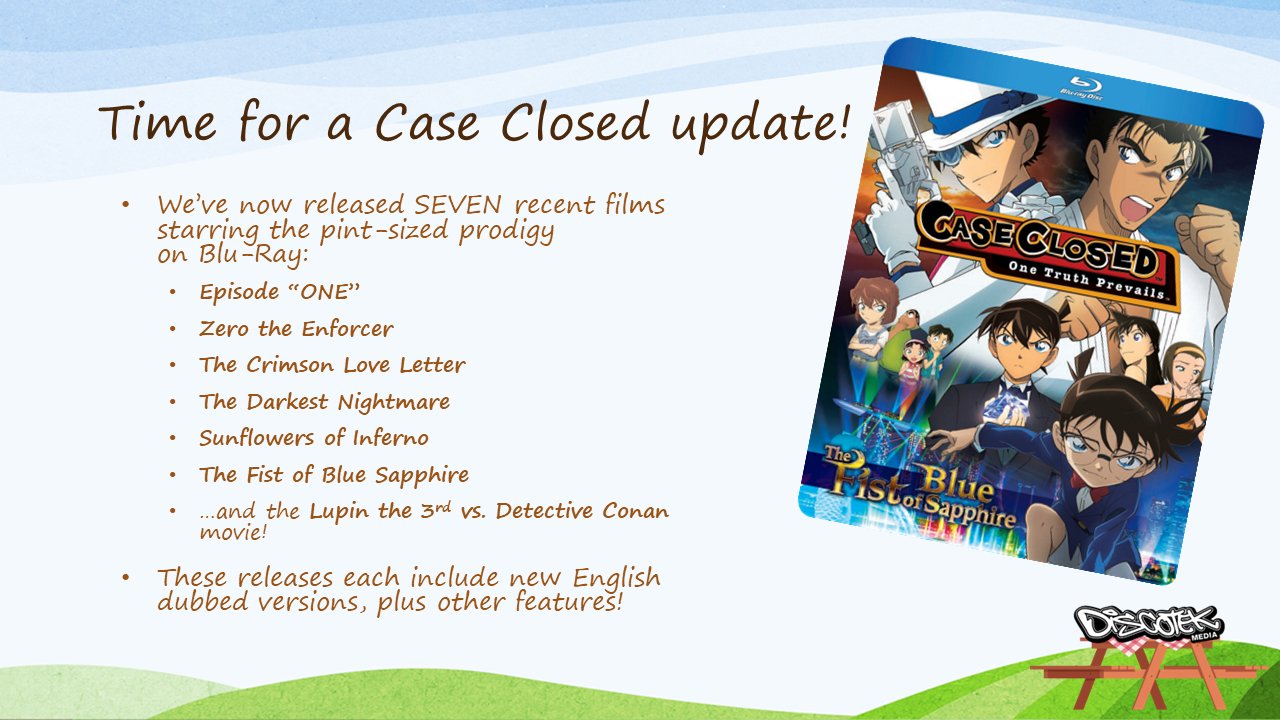 💿Discotek Media on Twitter: "Time to talk about Case Closed with that  diminutive detective, Conan! Including the Lupin vs. Film &amp; the  upcoming Blue Sapphire, we're done 7 Conan releases, each subbed