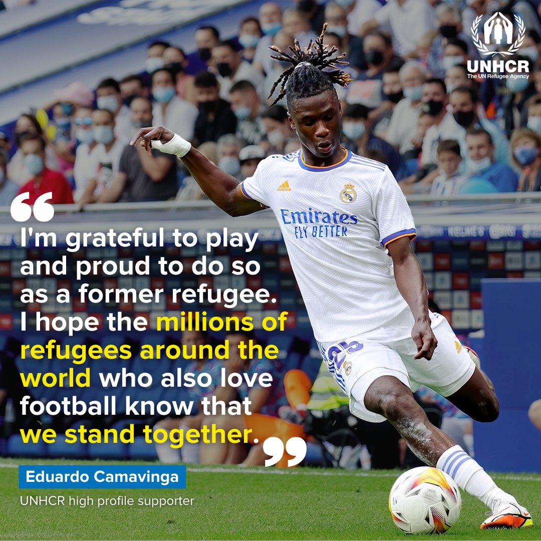 UNHCR, the UN Refugee Agency (@refugees) on Twitter photo Eduardo Camavinga: @RealMadrid star, #ChampionsLeague finalist, and former refugee.
Thank you for standing #WithRefugees, <a href="/Camavinga/">Eduardo Camavinga</a>! 🙌 #UCLFinal Eduardo Camavinga: @RealMadrid star, #ChampionsLeague finalist, and former refugee.
Thank you for standing #WithRefugees, <a href="/Camavinga/">Eduardo Camavinga</a>! 🙌 #UCLFinal