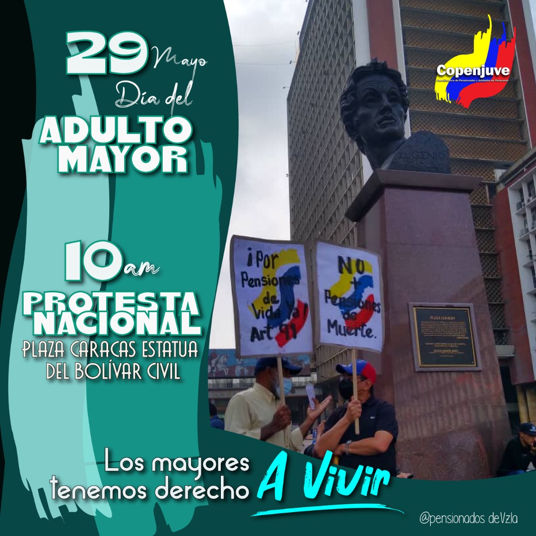 PensionadosVzla's tweet photo. Caracas los adultos mayores se concentrarán en la Plaza Caracas. 
¡Los mayores tenemos derecho a vivir! https://t.co/4P9mx22PWN