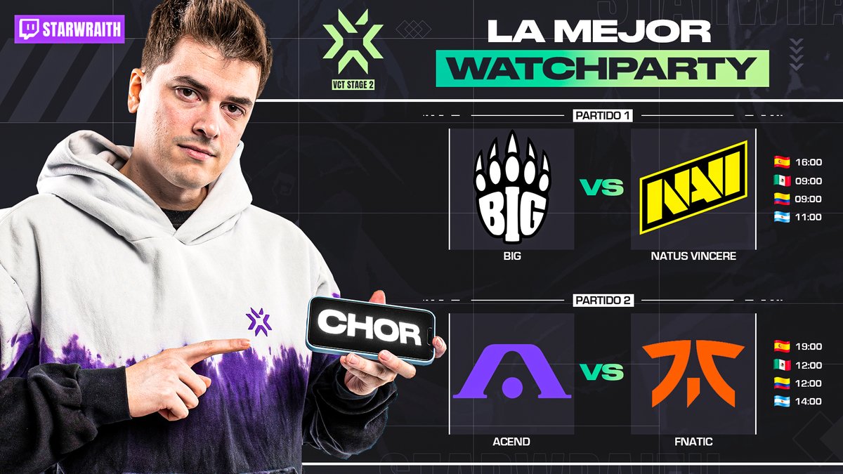 StarWraith's tweet photo. HOY, NUEVA JORNADA DE VCT

A LAS 16:00 OS ESPERO A TODOS, SORTEOS Y GRANDES INVITADOS COMO @DaniKongi Y @LucasRojo 

LETS GO

https://t.co/oZyRX1yl0S https://t.co/4mjPC69lcp