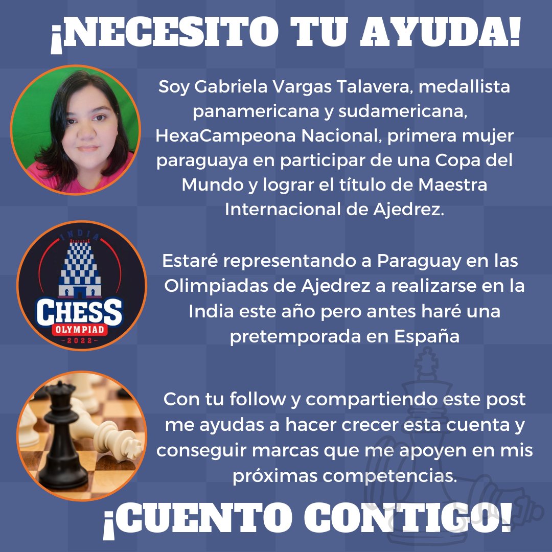 ¡Hola!
Estoy comenzando una campaña de seguidores para poder crecer mi cuenta de IG y conseguir marcas que quieran apoyarme con mis próximas competencias

Estaré representando al país en las próximas Olimpiadas de Ajedrez en India 

¿Me siguen en IG? RT👇
instagram.com/kaissapy