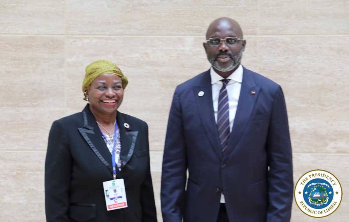 UNFPALiberia's tweet photo. Meeting on the sidelines of the AU Summit on Terrorism and Unconstitutional Change of Power in Africa, UNFPA ED @Atayeshe  and @GeorgeWeahOff discussed the ongoing Census process, as well as how to improve maternal and newborn health and sexual &amp; reproductive health in Liberia. https://t.co/F2fXeOOyJx