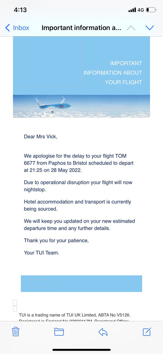 LottiiV's tweet photo. @TUIUK flight home cancelled. Only 2hrs before we’re due to leave the hotel! Let’s hope you source a hotel very quickly. We have a 6 and 1 year old who cannot be waiting around all night!! https://t.co/VBATOsgt0m