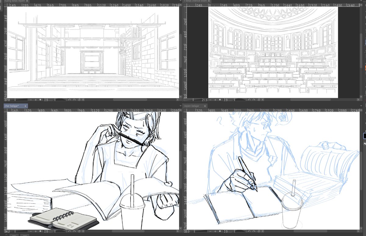 finished 1 illust, 2 bg lineart, 2 fixed sketch for today o)-(