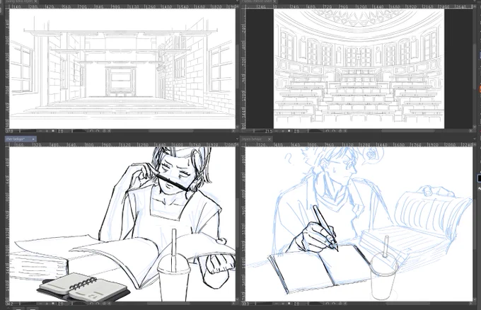 finished 1 illust, 2 bg lineart, 2  fixed sketch for today o)-( 