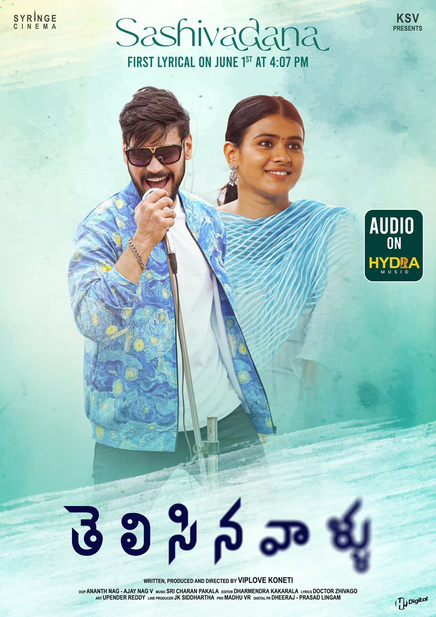 The First Single #𝐒𝐚𝐬𝐡𝐢𝐕𝐚𝐝𝐚𝐧𝐚 From #Telisinavaallu is all set to rule your  favourite playlist from June 1st 🎧

A <a href="/SricharanPakala/">Sricharan Pakala</a> Musical 🎹
🎙: <a href="/kaalabhairava7/">Kaala Bhairava</a>

#KSV <a href="/iramkarthik/">Ram Karthik</a> @IamHebahPatel
<a href="/Viplove_species/">Viplove k</a> #AnanthNag #AjayNag <a href="/_HydraMusic/">HydraMusic</a> 
<a href="/vrmadhu9/">Madhu VR</a> @_HiDigital