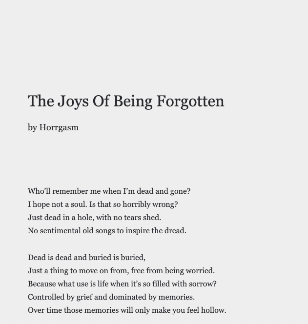 uncookd_'s tweet photo. by Horrgasm

The Joys Of Being Forgotten

https://t.co/QMssFkXP0a

Another Day (22, Misc, 23)

https://t.co/eeA8UPgODU

https://t.co/8N8v3TVOeD

https://t.co/ciufxUjPVL

#poetry #poem #poetrycommunity #writerslift #writersoftwitter #writerscommunity #Reading #writingcommmunity https://t.co/28gitYgHN9