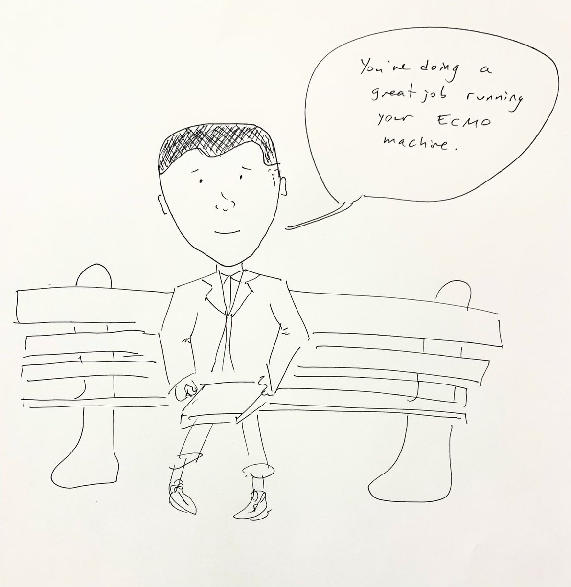 In the #ECMO #PICU world you can have tough days and a simple compliment can make our day a little brighter ☀️ and you smile past the tears. Thank you to <a href="/MichaelWolfMD1/">Michael Wolf, MD 🧠⚕🟧</a> for this illustration and Dr. John Morelli for the compliment.  <a href="/VUMCPICU/">VUMC PICU</a> #Nashville #Pediatrics #healthcare