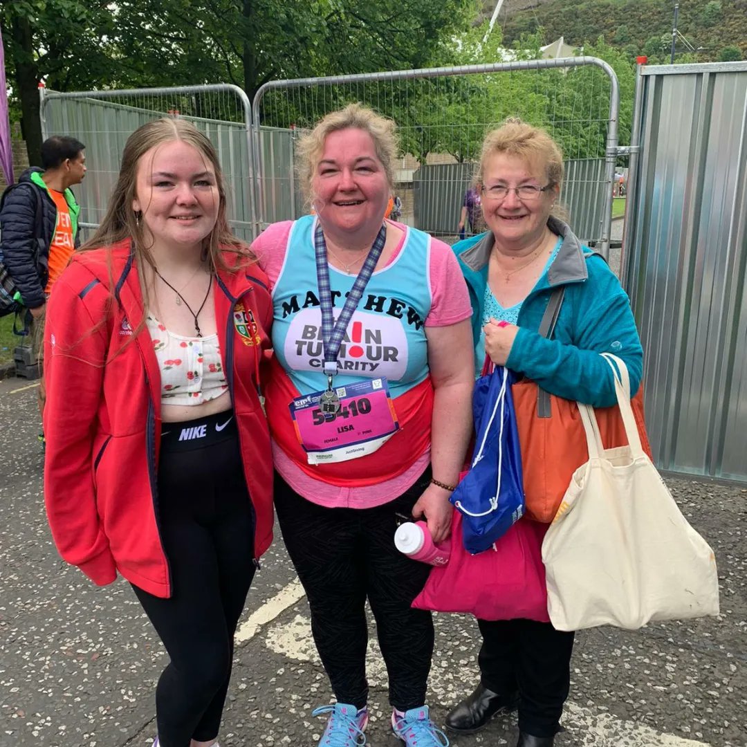 I did it!Emotional at times, physically tough & I wasn't last but very very pink! 1hr 38 mins. First ever 10k, did it for Matthew & raised money for @BrainTumourOrg thanks to other runners, event staff & supporters for keeping me going #EdinburghMarathonFestival #ACureCantWait