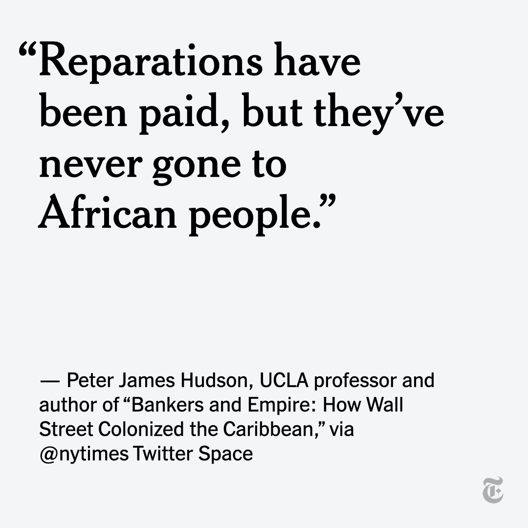 nytimes's tweet image. When emancipation occurred in the British Empire, enslaved Africans didn't receive payouts. The slave owners received millions, @darkfinance said in a discussion with @AsteadWesley on the recent Haiti series in @nytimes. Listen to the conversation here. nyti.ms/3LTSpxY